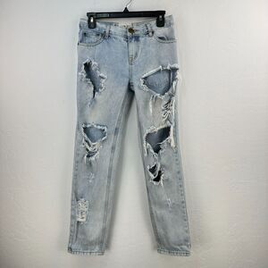 One Teaspoon Awesome Baggies Ripped Jeans Women 26 Blue Denim Cotton Tapered Leg